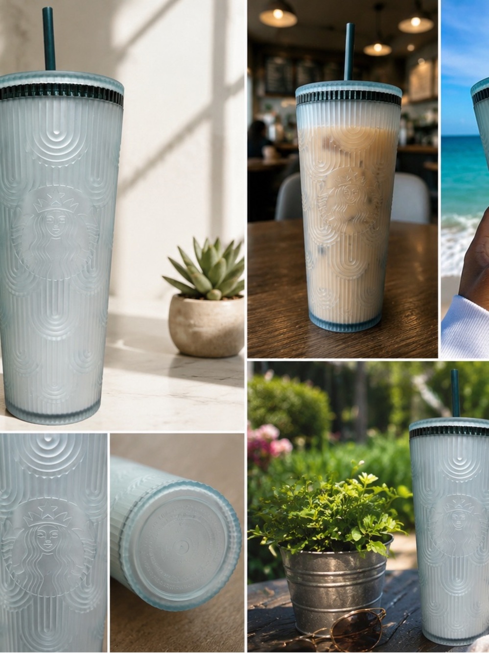 Starbucks Black Onyx Faceted Tumbler 16oz Dome Lid Cold Cup Straw Siren